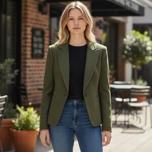 LOFT Wool blend Blazer Military Green size 8 Brass buttons Academia Classic Chic